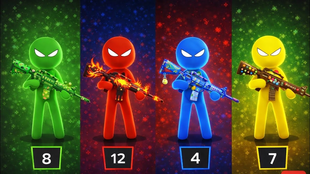 Rainbow battle / The Stickman party epic minigames / 1 2 3 4 player rounds rainbow battle #battle 