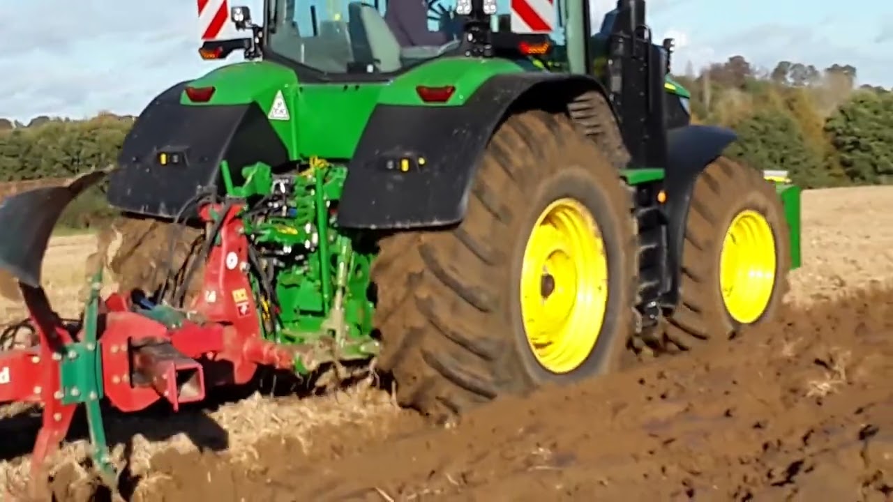 2023, John deere, 7r 350.with 8 farrow plough, working,in Suffolk
