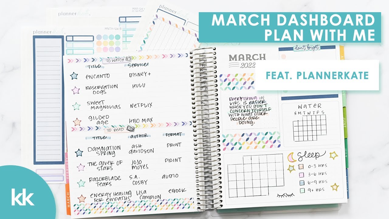 Erin Condren Monthly Dashboard | Plan With Me March 2022 | Habit Trackers + PlannerKate Stickers