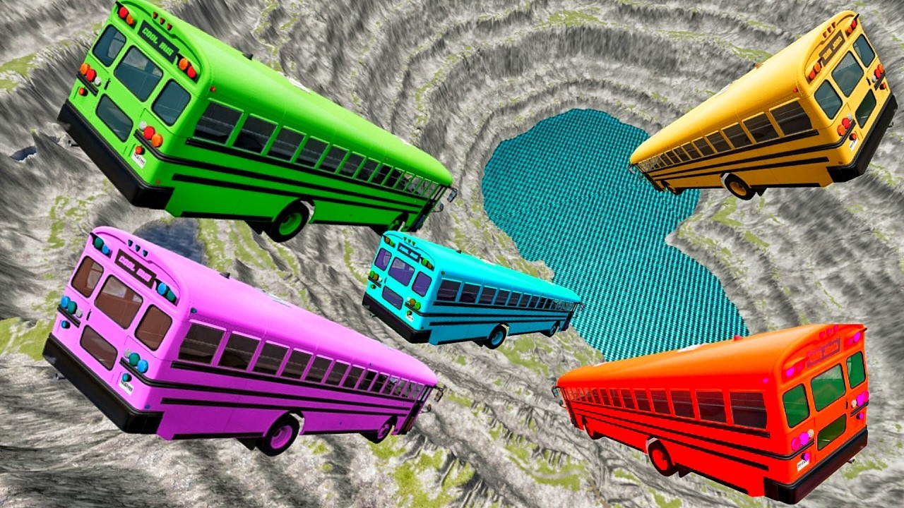 School BusFire Truck and Cars vs Giant Lava Pit – BeamNG.drive  #beamng