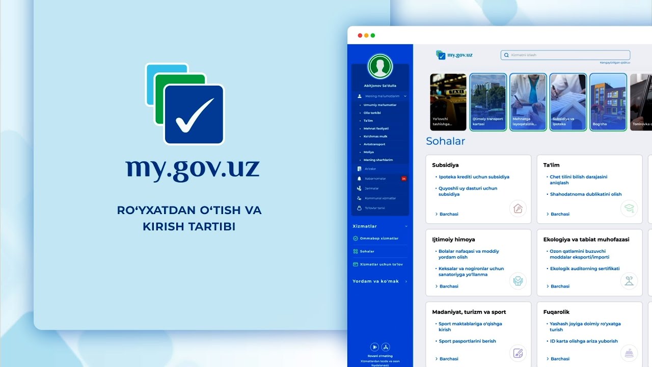 my.gov.uz portalida ro'yxatdan o'tish va kirish tartibi
