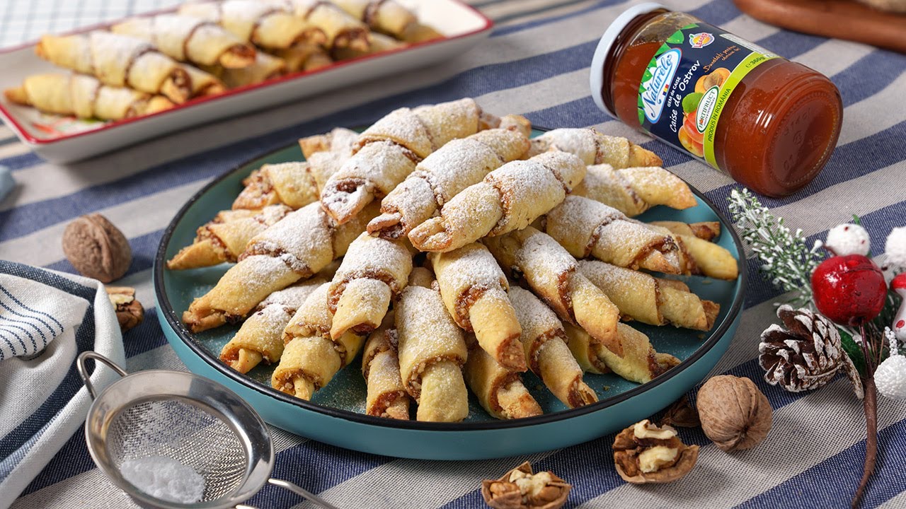 Cornulete fragede cu gem de caise si nuca 🥰 Reteta perfecta pentru sarbatori 🎄