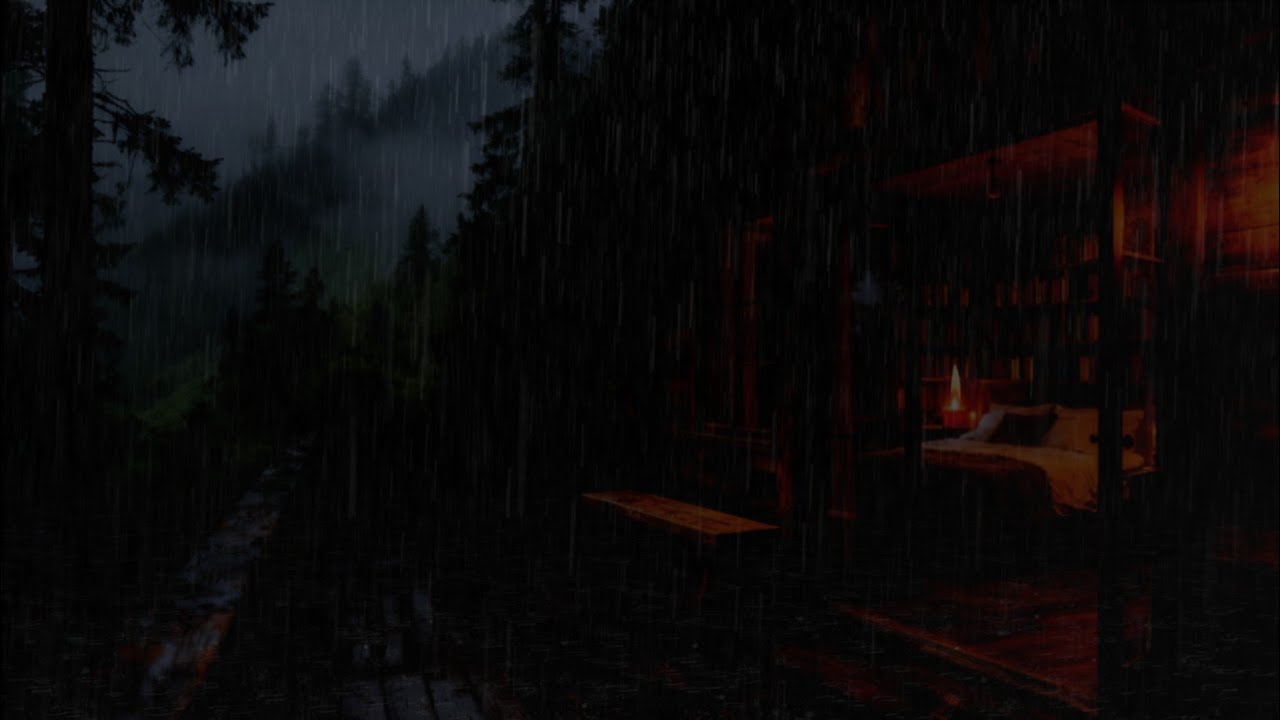 Cozy Cabin Night 🌲 Heavy Rain & Gentle Thunder Sounds for Deep Sleep
