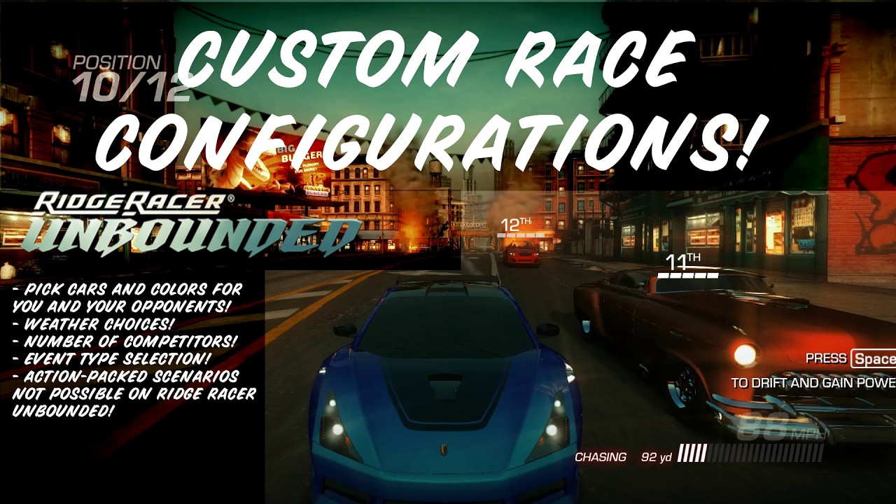 Ridge Racer Unbounded Modding Suite: Custom Races! Choose Opponent Cars, Colors, Weather, and more!