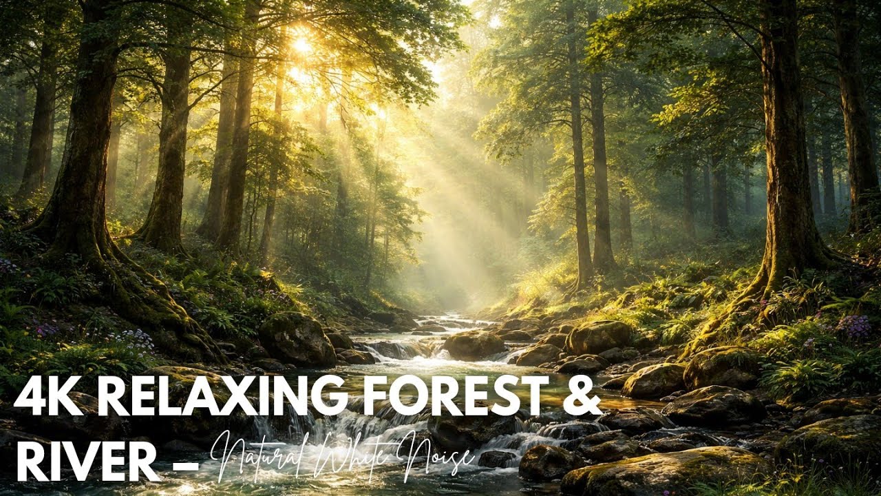 4K Relaxing Forest & River – Natural White Noise