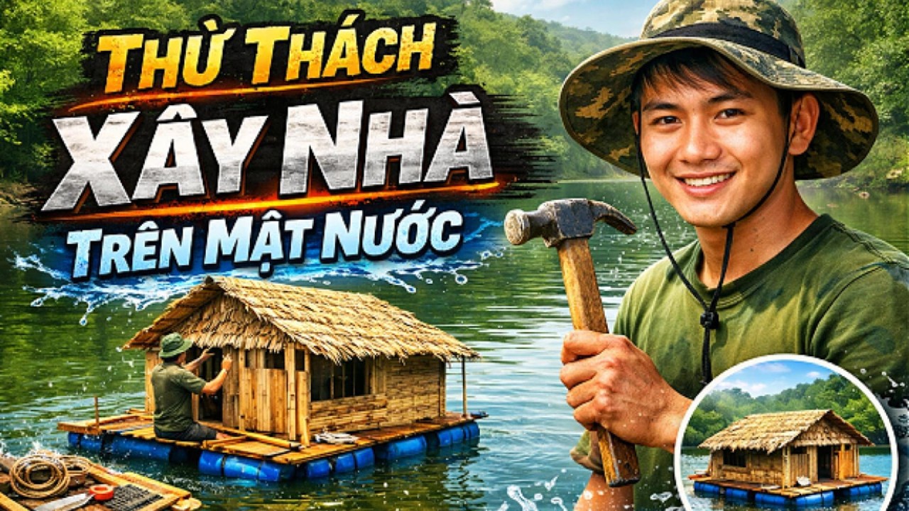 Thử thách sinh tồn làm nhà trên mặt nước | xây nhà trên mặt nước cuộc sống sinh tồn