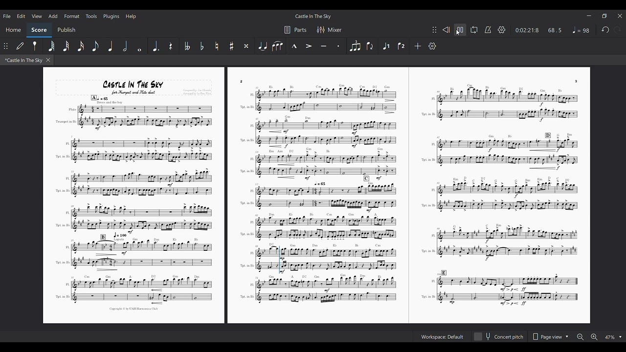 Castle In The Sky | Score for Trumpet and Flute duet | 2025