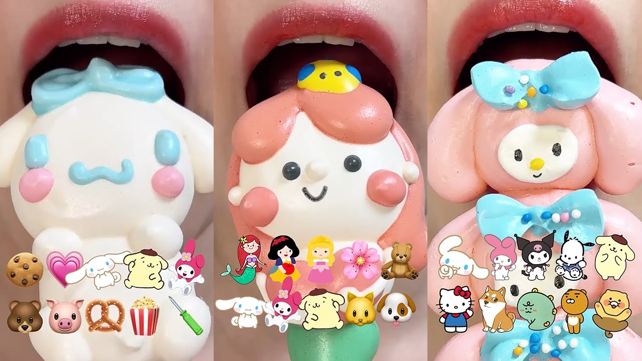 asmr 12 MINUTES MERINGUE COOKIES EMOJI FOOD MUKBANG 머랭쿠키 모음집 eating sounds