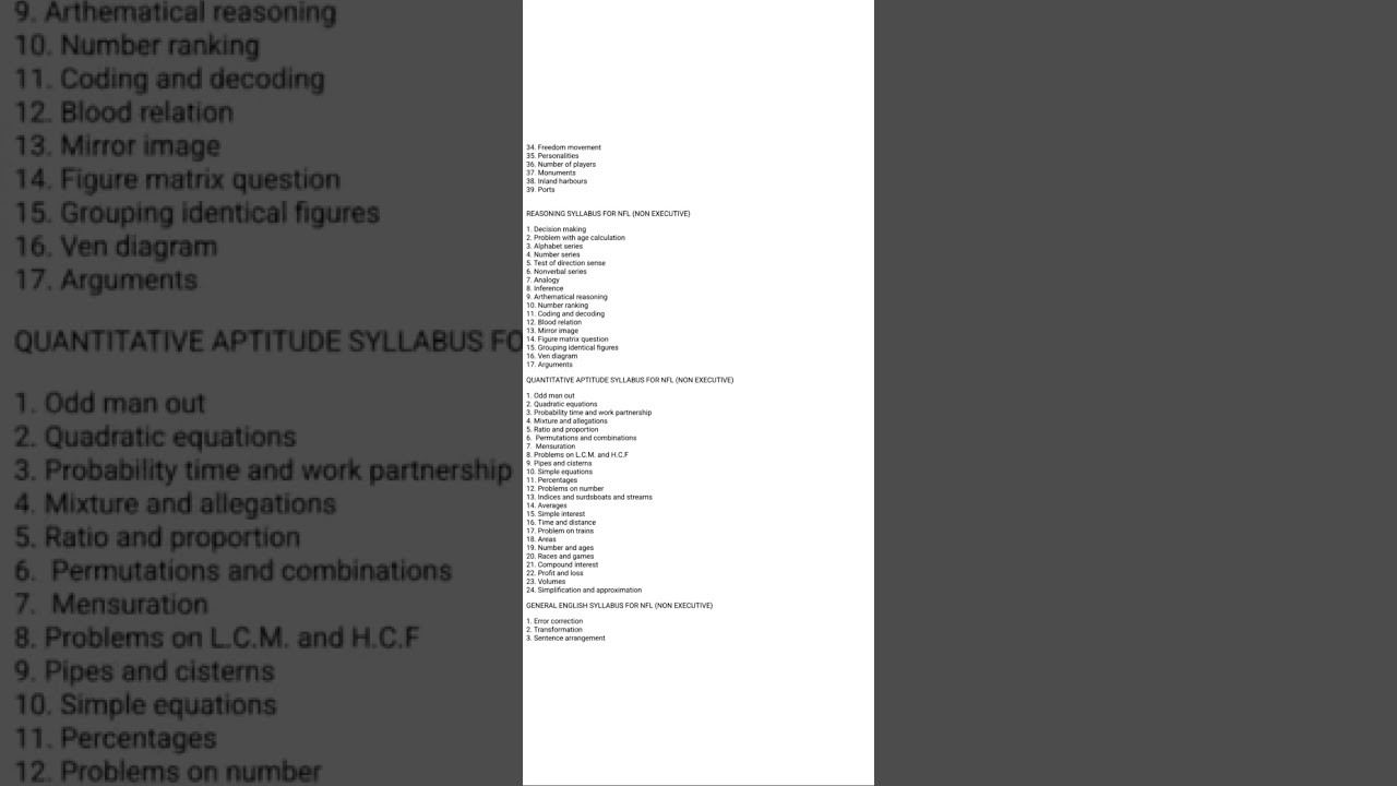 NFL (NON EXECUTIVE VACANCY)2024 l EXAM PATTERN l SYLLABUS l COMPLETE DETAILS