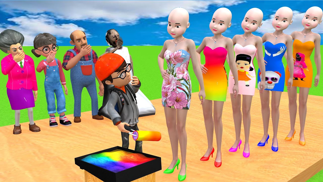 Scary Teacher 3D vs Squid Game Beautiful Dress Drawing or Error & Dressing Room 5 Times Challenge