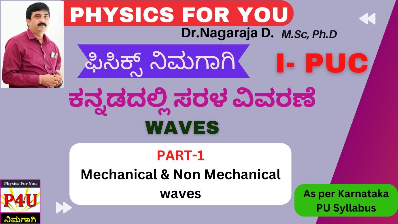 Mechanical, Non Mechanical, Longitudinal and Transverse waves | Waves Part 1 | 1st PU Kannada