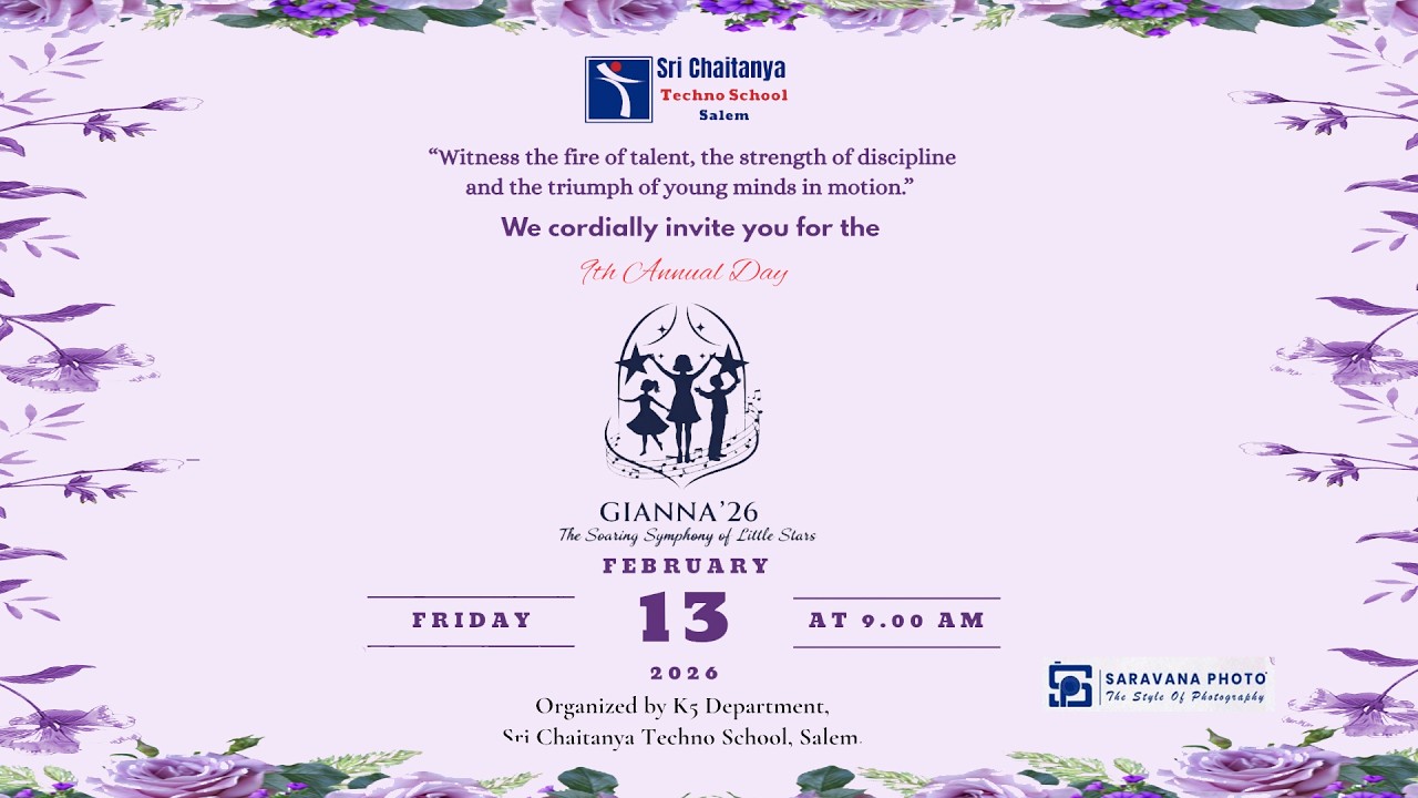 🔴 LIVE | Sri Chaitanya Techno School Salem 9th Annual Day GIANNA'26 | K5 Department 13.02.2026