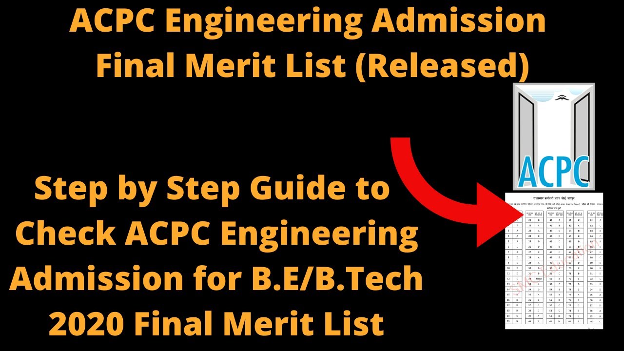 ACPC Engineering Admission Final Merit List (Out) - How to Check Gujarat ACPC Final Merit List 2020