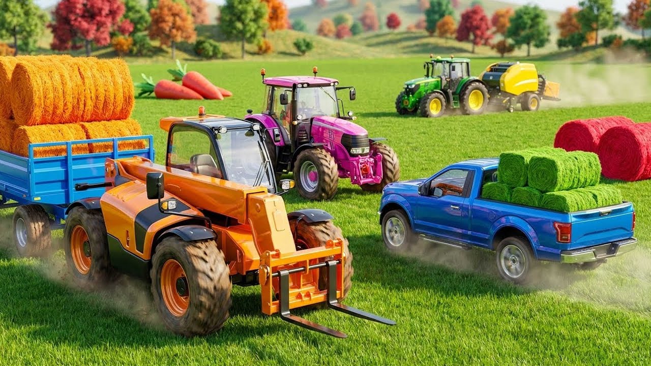Farm Works: Harvesting Vibrant Hay Bales with Tractors and Trucks 🚜🌾| FARM VEHICLES