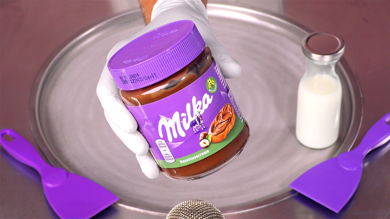 ASMR - Milka Chocolate Spread Ice Cream Rolls | creamy spreading Sounds for Relaxation to sleep