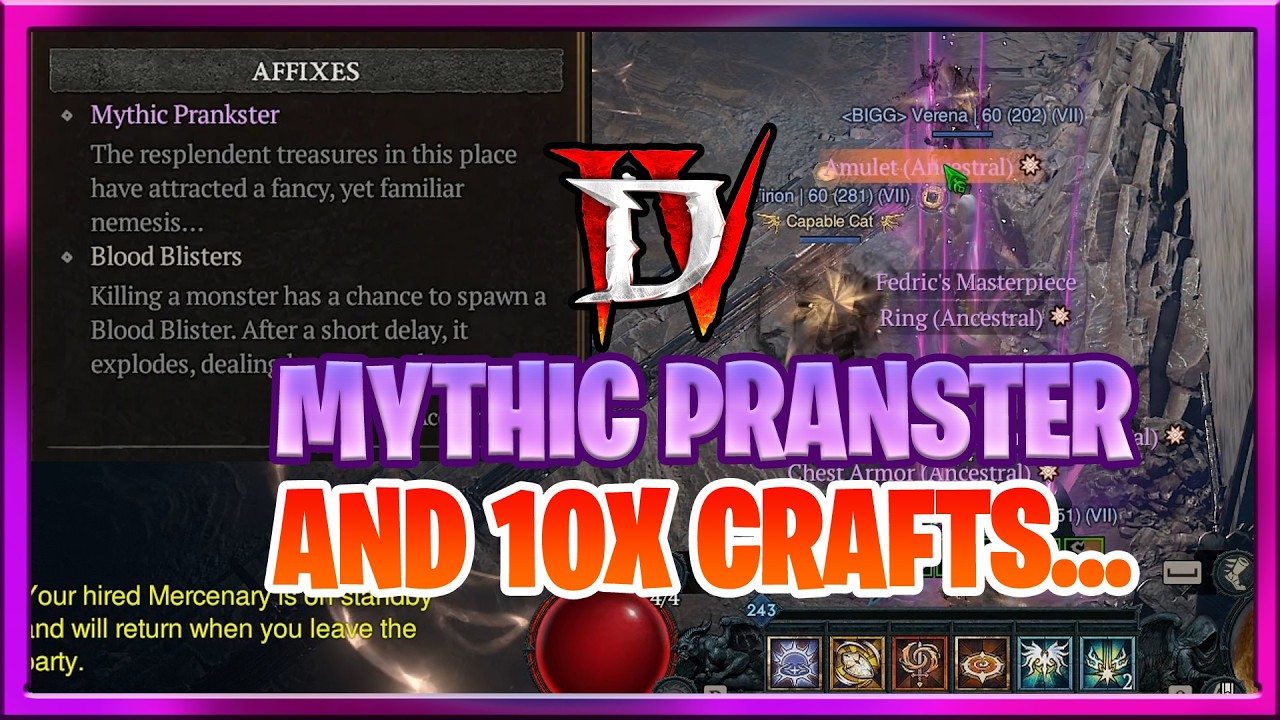 Diablo 4 Season 11 Mythic Prankster And 10x Mythic Crafting On Sanctifications