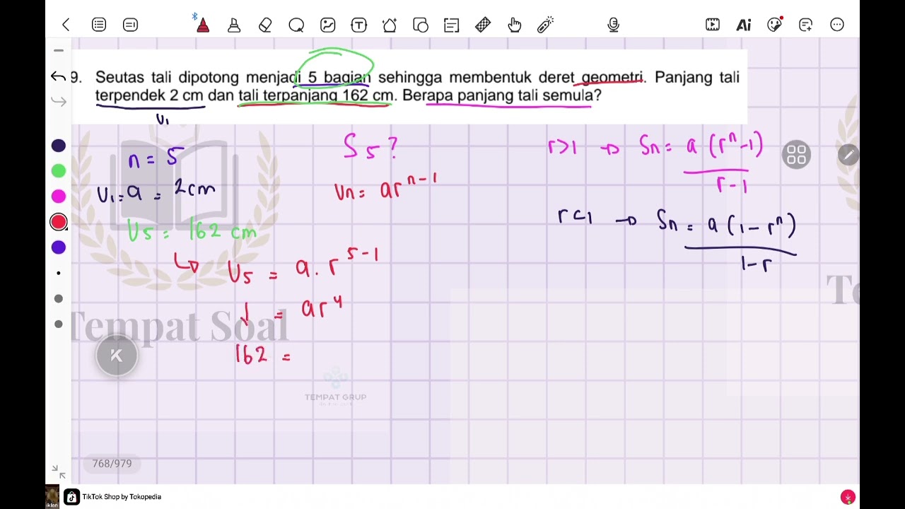 SOAL GEOMETERI 9. Seutas tali dipotong menjadi 5 bagian sehingga membentuk deret geometri. Panjang 