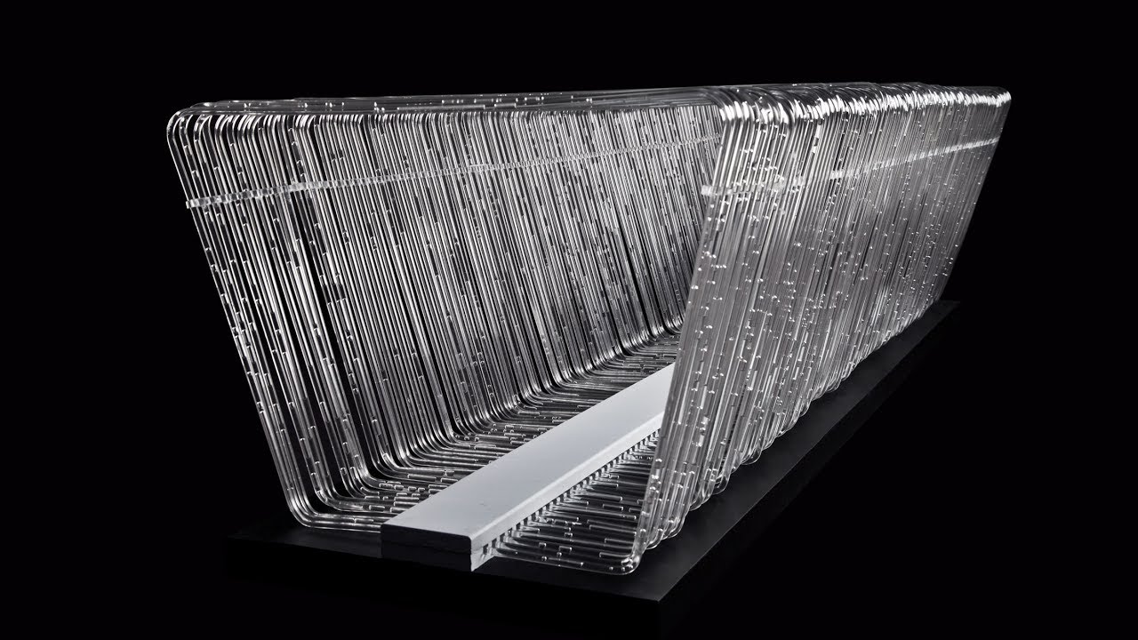 Rain collects and circulates around J&oacute;lan van der Wiel's Tropic City bench