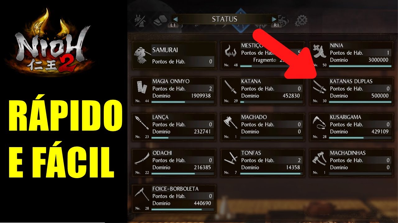 Nioh 2 Dicas: Consiga pontos de domínio e habilidade de forma rápida e fácil.