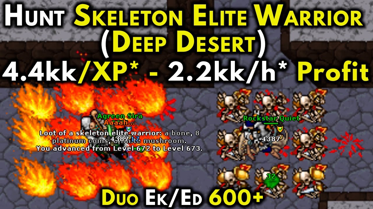 Duo EK/ED - Hunt Skeleton Elite Warrior (Deep Desert) - 4.4kk/XP - 2.2kk/Profit