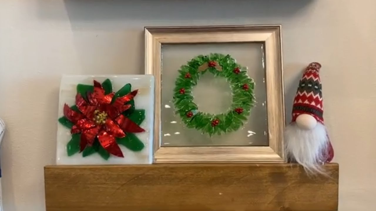 # 141 CHRISTMAS WREATH WITH GLASS & EPOXY RESIN, TUMBLED GLASS, GUIDE, GLASS ON CANVAS,  2022