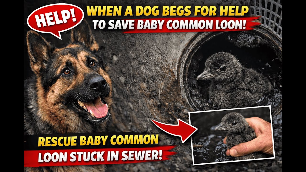 When A Dog Begs for Help to Save a Baby Common Loon &ndash; Rescue the Baby Common Loon Stuck in the Sewer