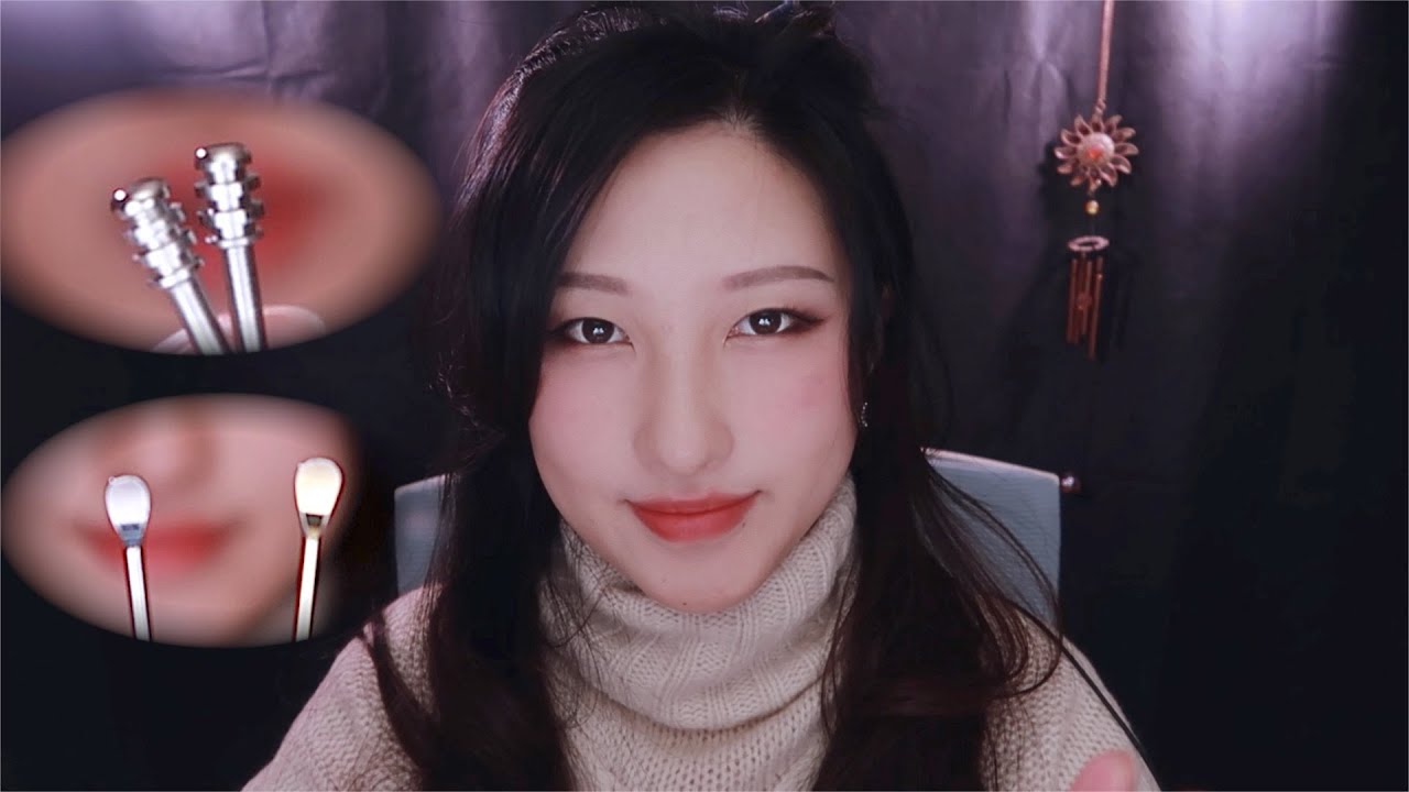 ASMR Ear Cleaning w/ Ear Blowing | Dental Pick, Tweezers, Metal Earpick🍯(Whispering)