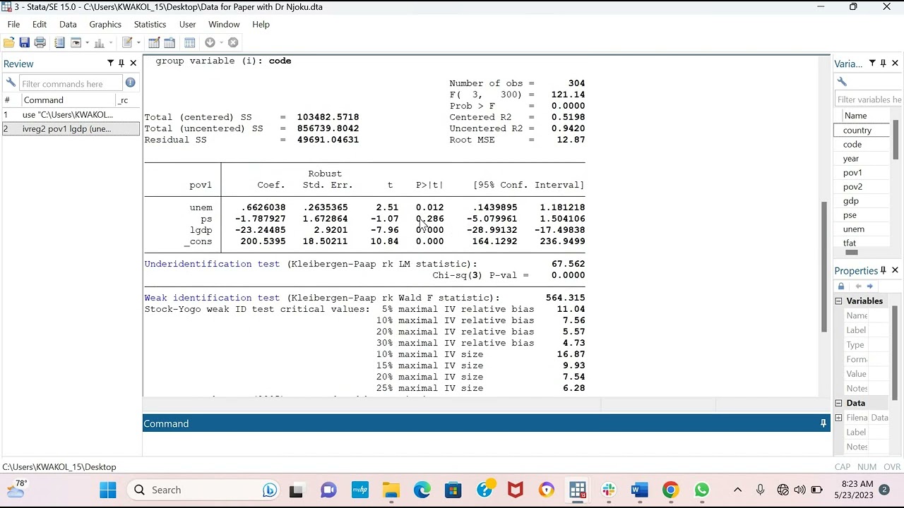 Two Stage Least Square 2SLS STATA