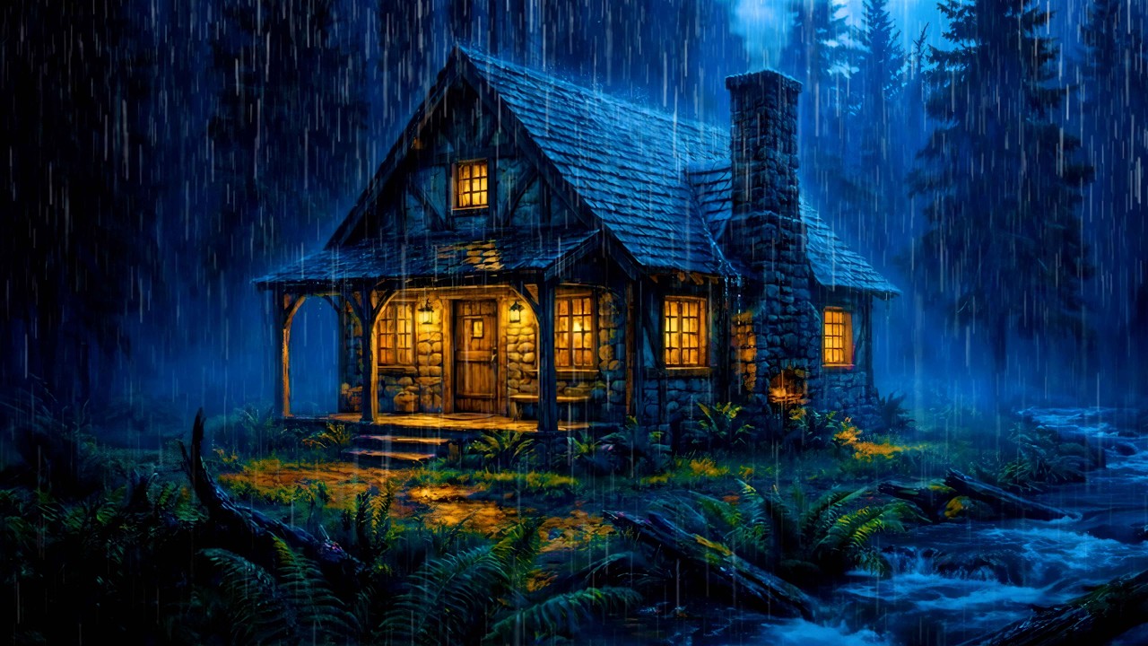 Heavy Rain Forest Sounds for Insomnia | Cozy Cabin ASMR