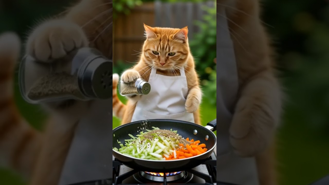 Master Cat is teaching everyone how to cook again today!#cat#animals #funnycats #cat