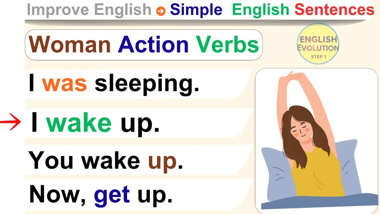 Improve English : Real-life Sentences Woman  Action Verbs A1