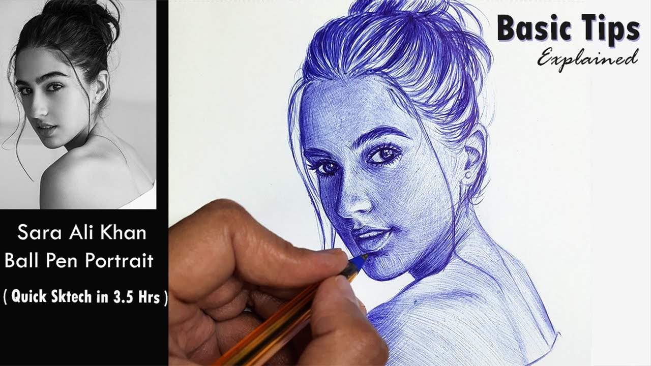 Freehand draw a face | Ball Pen Portrait | Tutorial for beginners