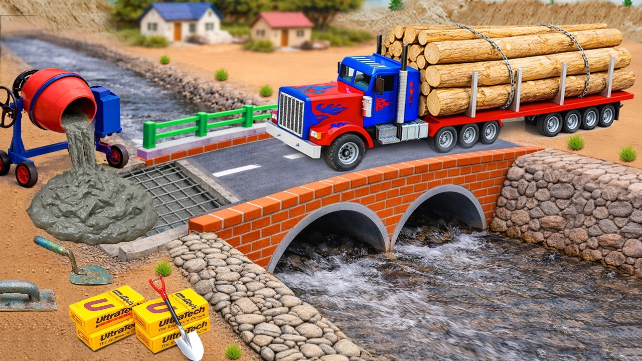 DIY Mini Tractor Builds a Sturdy Brick Bridge for Heavy Trucks | Science Project