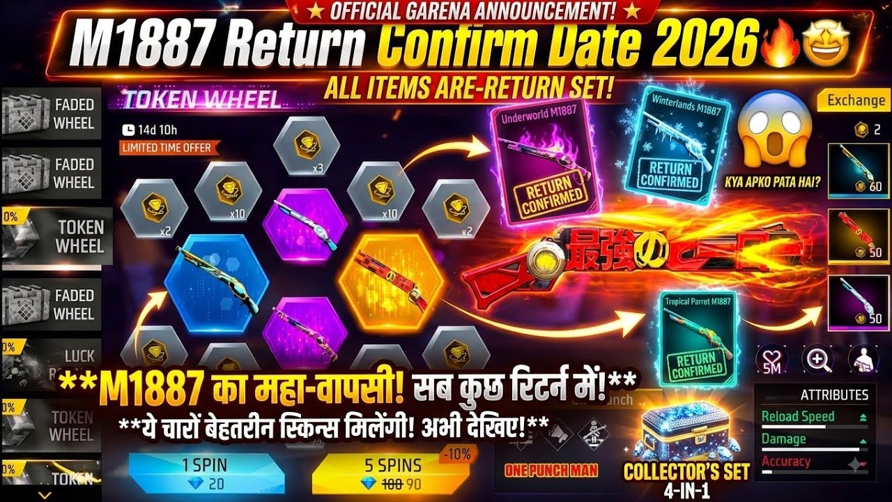 M1887 skin return confirm date 💥| m1887 skin return | upcoming events in free fire 