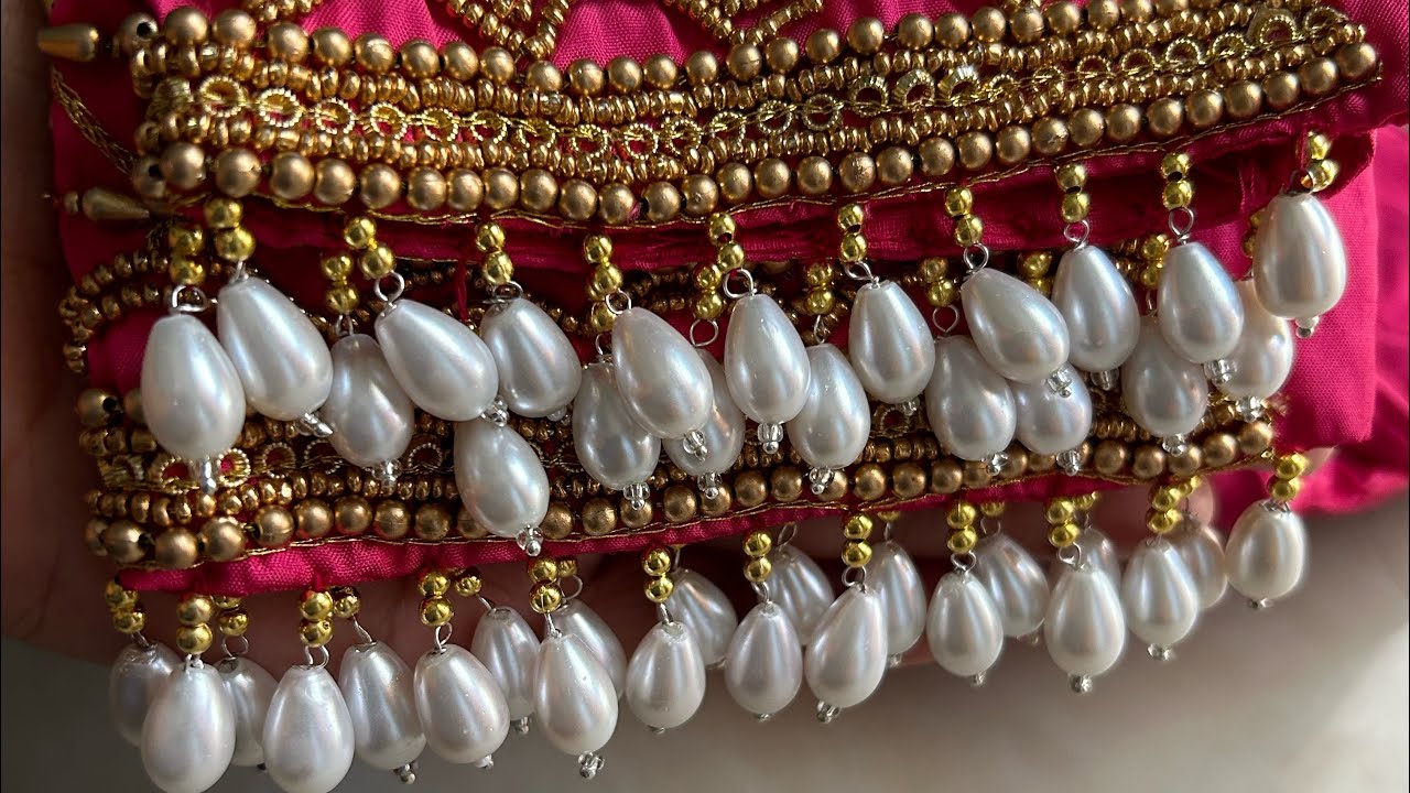 Hanging beads for aari blouse // make hand sleeve pearl hanging // aari work in normal needle
