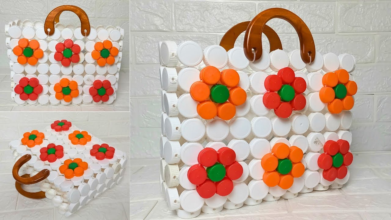 Plastic Bottle Caps Craft Idea || Making Handbag From Plastic Bottle Cap #recycle #waste