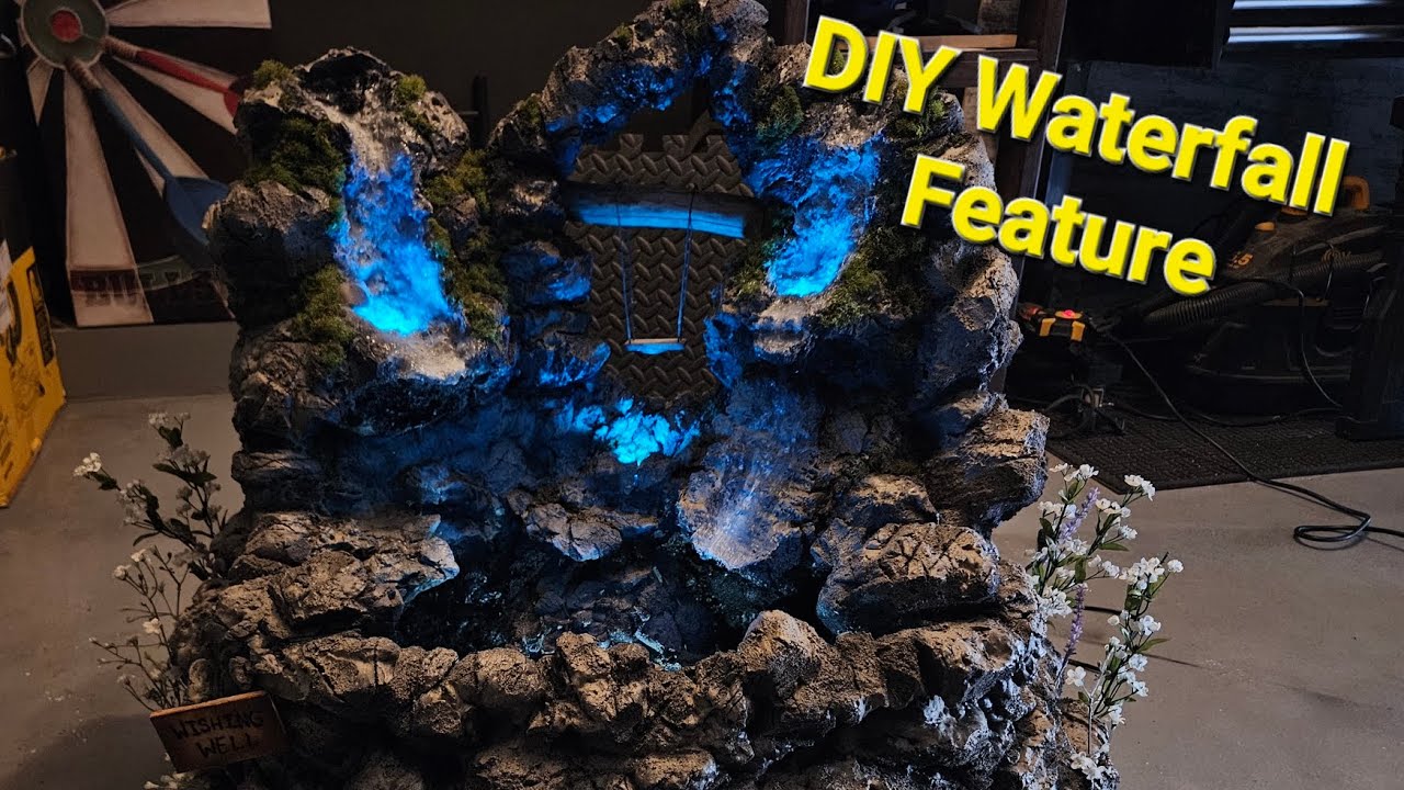 Making an Outdoor Waterfall with Cascading Rocks/Lightup Water Feature out of FOAM