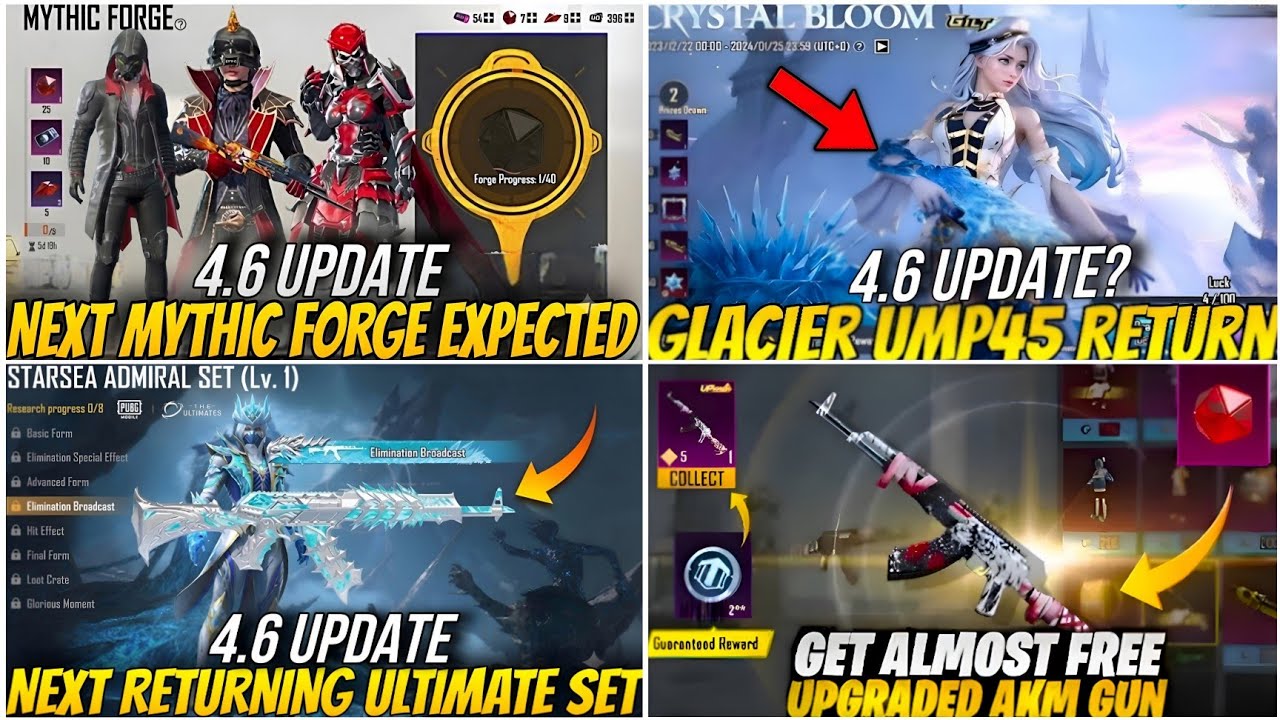 🔴NEXT MYTHIC FORGE BGMI 4.6😍| NEXT ULTIMATE SET BGMI 4.6🔥|RETURNING ULTIMATE OUTFIT🥶UMP GLACIER BGMI