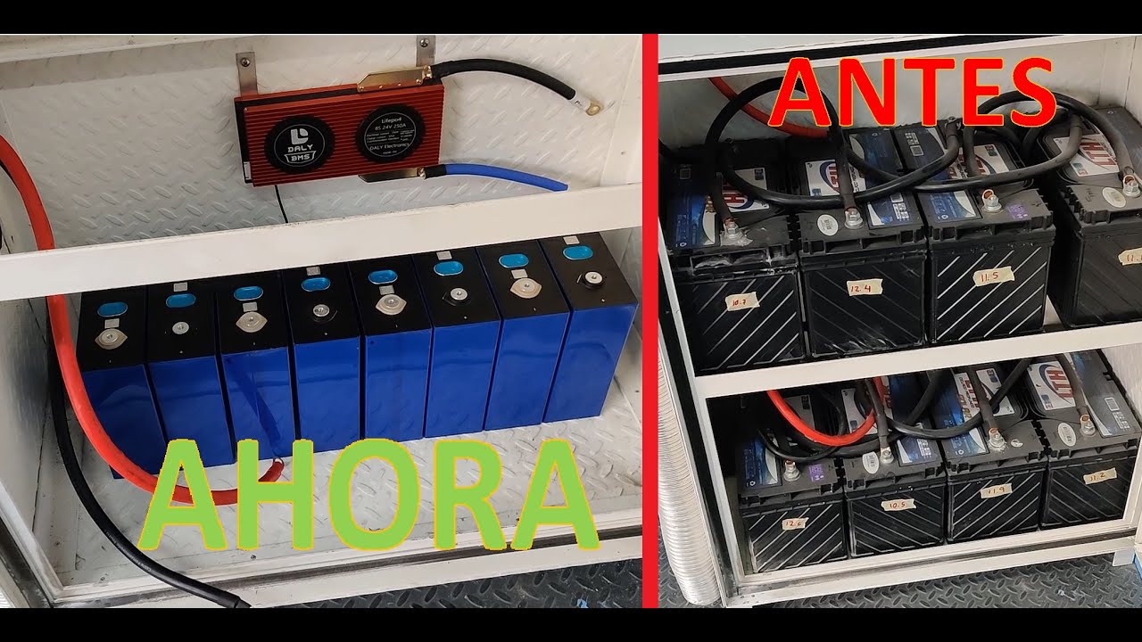 Sustituir baterías acido plomo por LIFEPO4 280A, BMS DALY instalación inversores híbridos LITIO