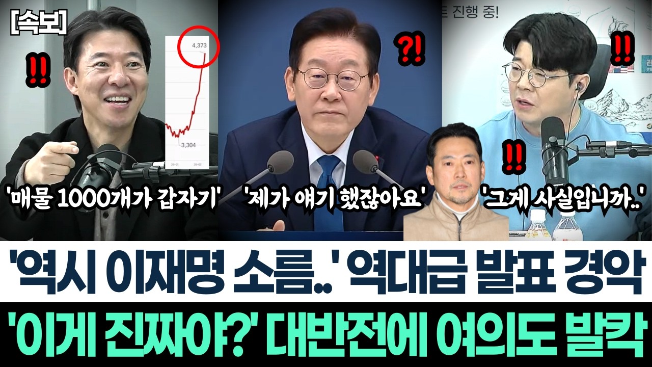 '역시 이재명 소름..' 역대급 발표 경악ㅣ'이게 진짜야?' 대반전에 여의도 발칵ㅣ3시 충격적 자료 공개! 부동산 정책 드디어 먹혔다!ㅣ장동혁 충격 대반전에 결국 고발까지!