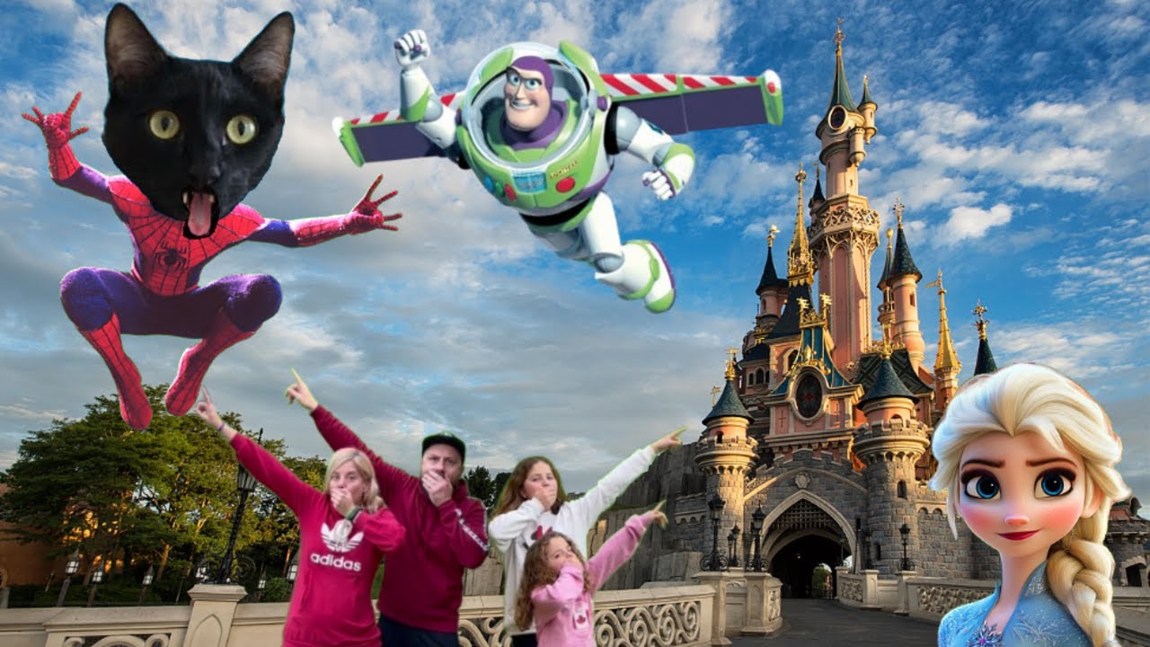 24 HORAS EN DISNEYLAND PARIS CON SPIDERMAN Y LA FAMILIA DE GATOS YOUTUBERS LUNA Y ESTRELLA