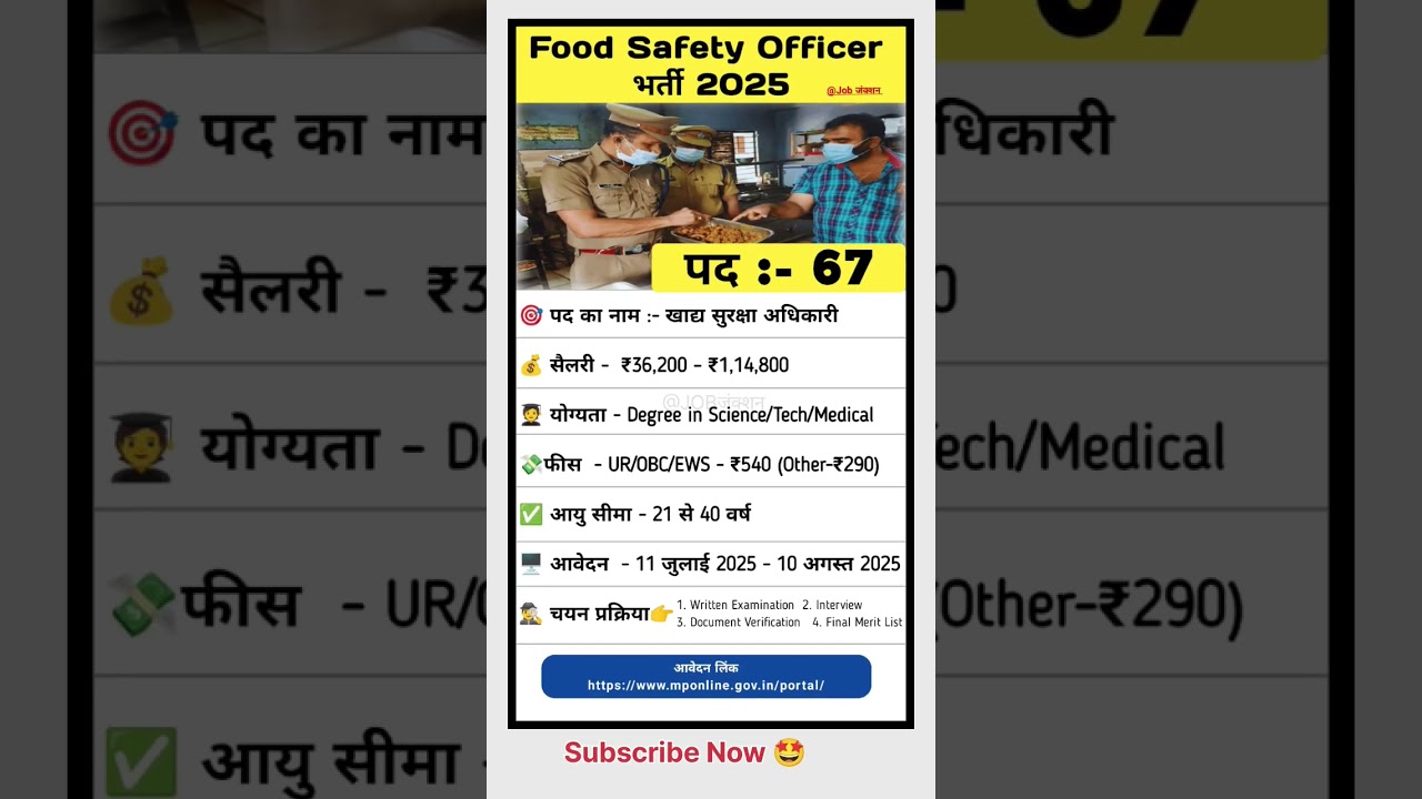 Food Safety Officer Bharti 2025 | FSO Recuirement 2025 | FSO Bharti 2025 