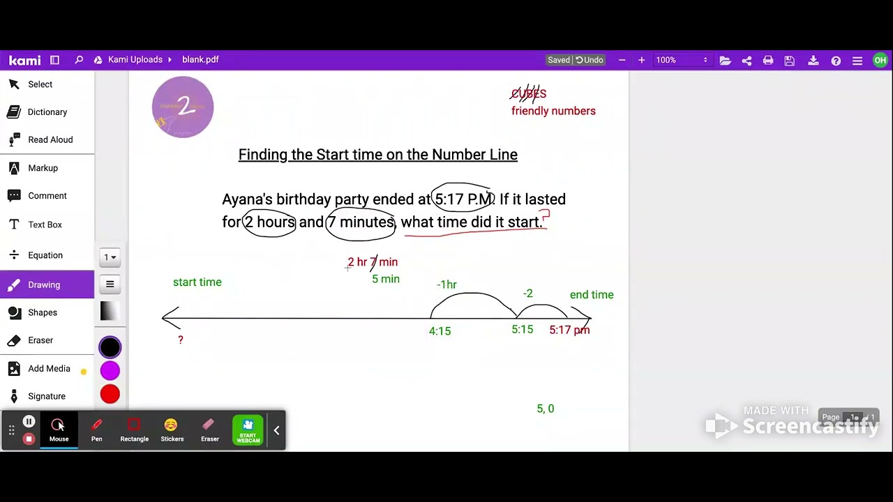 Finding the Start time Using the Number Line