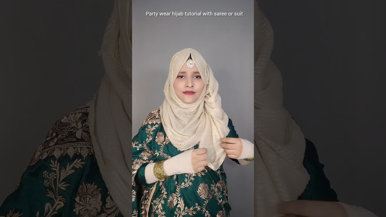 Hijab tutorial with mangtika on saree or suit / party wear hijab tutorial