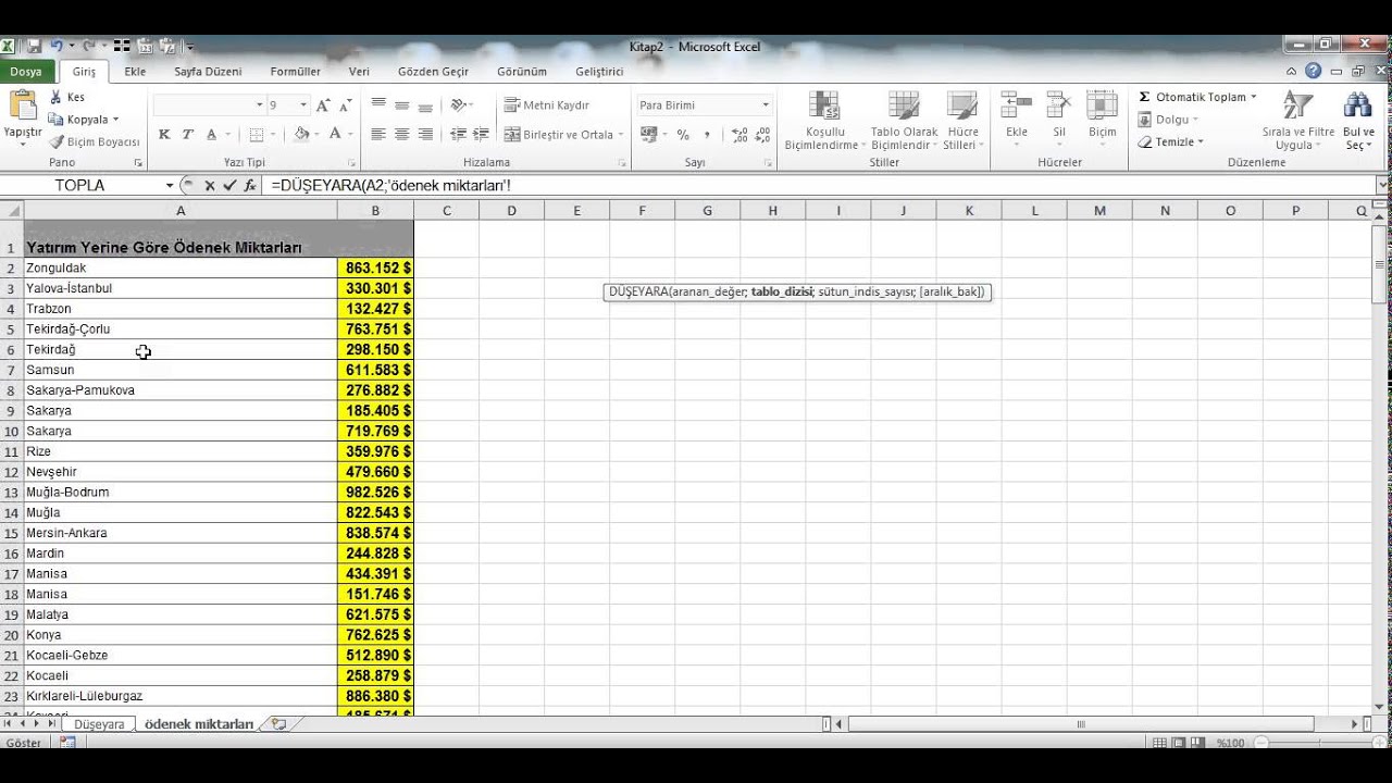 Excel Dersleri - Düşeyara Fonksiyonu