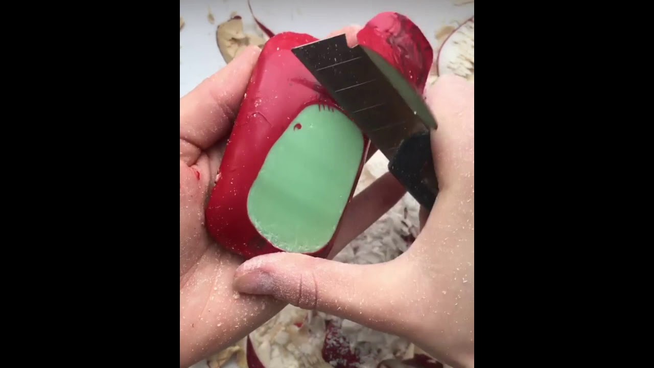 ASMR/Red-painted Soap Compilation/dry crunchy soap cutting /painted soap series #2