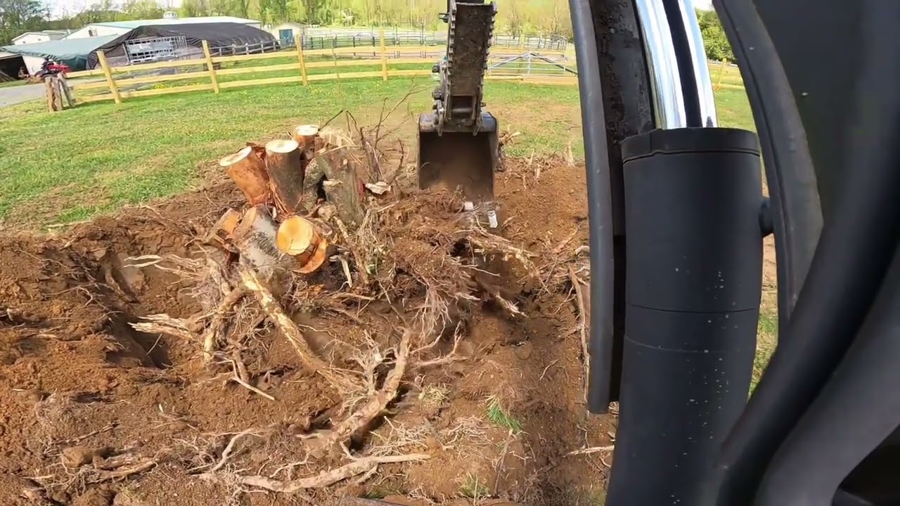 Deere 27d mini excavator/stump removal/one mean mini excavator!!👍