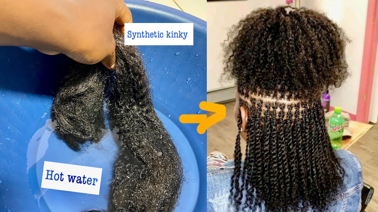 get HUMAN Hair TEXTURE with CURLY TIPs🤩  using hot water on SYNTHETIC KINKY to do your mini twist