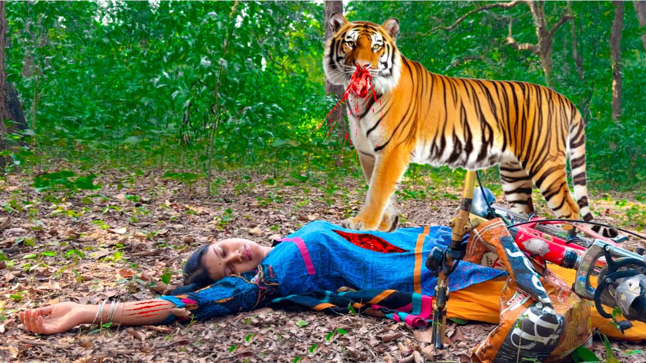 Tiger attacks in the jungle | Tiger attack Girl in the Forest