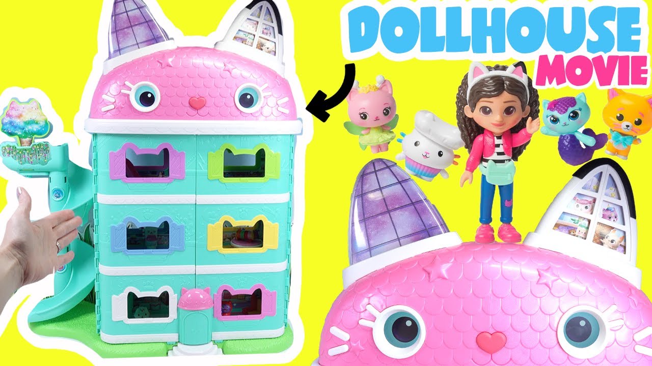 Gabby's Dollhouse Movie House Build with Gabby, Pandy, Catrat, Mercat, DJ Catnip Dolls (Interactive)